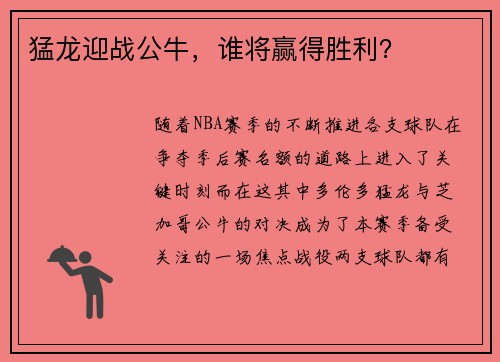 猛龙迎战公牛，谁将赢得胜利？